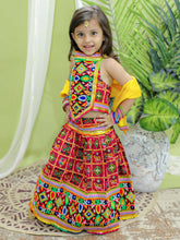 Navratri Cotton Embroidered Halter Neck Chaniya Choli Dupatta for Girls- Red